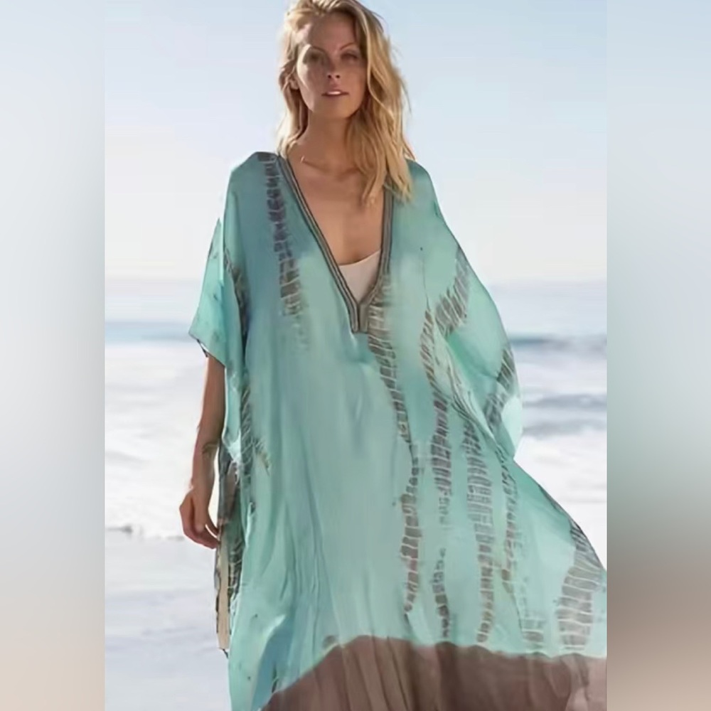 Women’s Clothing Plus Size Boho Cover-Up Beach Wear.Color:Light Green/Blue/Brown